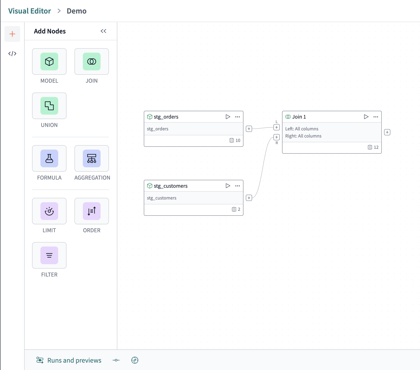 Click and drag your cursor to connect operators.